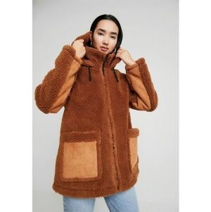 Topshop Vinnie Hooded Faux Shearling Jacket